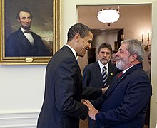 Obama meets with Brazilian President Luiz Inacio Lula da Silva. President Barack Obama meets with President Luiz Inacio Lula da Silvia.jpg