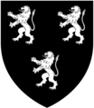 Arms of Prouse: Sable, three lions rampant argent