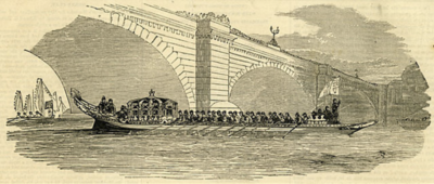 Queen Victoria's Royal Barge. This would have been the barge of which James Messenger was the Master in his service from 1862 to 1901. The photo is of an etching created in 1854. Queen Victoria's Royal Barge.png