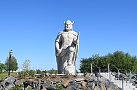 Gimli Viking statue commemorating Icelandic heritage. The statue was built in 1967 and unveiled by the President of Iceland in the same year. The statue site was then upgraded in 2017, Canada's sesquicentennial year.