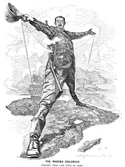 Image 8Cecil Rhodes, as the The Rhodes Colossus, wishes for a railway stretching across Africa from the Cape of Good Hope to Egypt. (from Political cartoon)