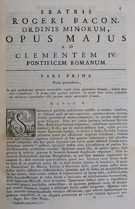 First page of a 1750 edition of Opus majus