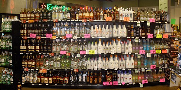 Rum display in liquor store