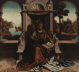 Saint Peter, c. 1529, by Grao Vasco; Peter is portrayed in full papal regalia Sao Pedro (c. 1529) - Grao Vasco (Museu Nacional Grao Vasco).png