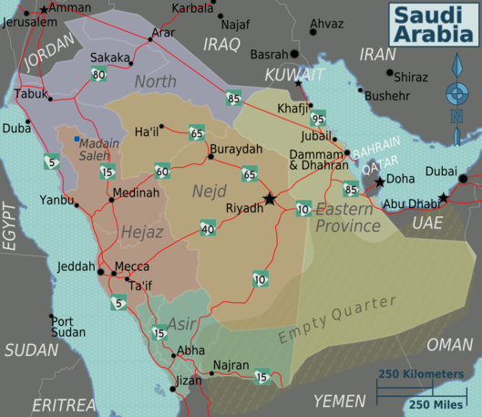 Mapa regionů Saúdské Arábie
