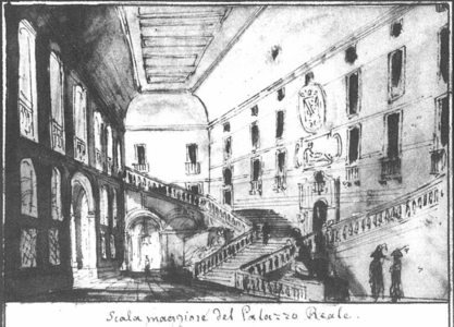 The Picchiatti staircase depicted in an early 19th century engraving by Baldassare Cavallotti.