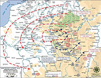 Karte mit gestrichelten Linien, die den Vormarsch der deutschen Armee im Nordosten Frankreichs zeigen.