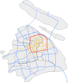 Map of the Outer Ring Road, which is planned to be lined with connected Greenways Shanghai S20 map.svg