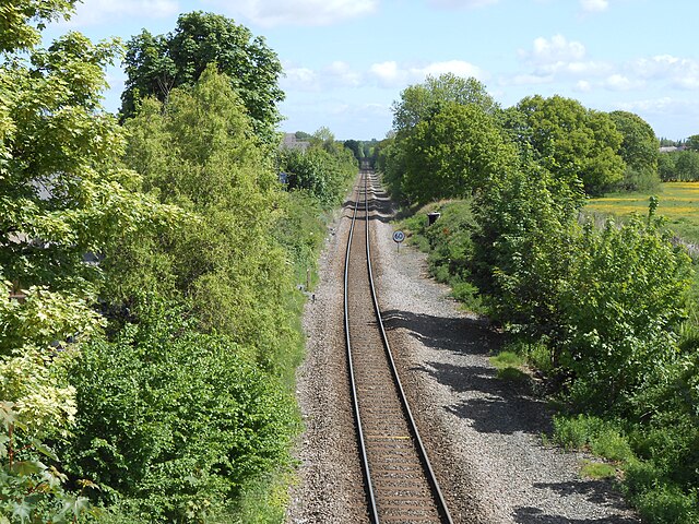 The line as a single-track near Rhosrobin, Wrexham County Borough, Wales, slightly north of Wrexham General. It remains single-track as of February 20
