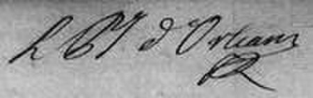 Signature of Louis Philippe Joseph d'Orléans, Duke of Chartres (future Philippe Égalité) at the baptism of the Duke of Berry.jpg