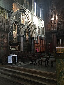 Hunter organ at St Cuthbert's, Philbeach Gardens St Cuthberts Organ and screen listed building No. 266119.jpg