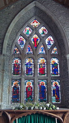 East Window, featuring 8 saints by Catherine Amelia O'Brien St Laserian's Cathedral, Old Leighlin, East Window.jpg