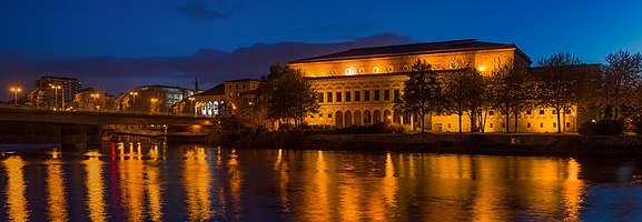 Town Event Hall ("Stadthalle") of Mülheim an der Ruhr at blue hour