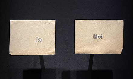 Ballots with yes and no from the 1905 Norwegian monarchy referendum.