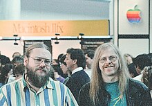 BMUG members Steve Francine and Chuck Farnham (author of the first commercial HyperCard stack) at the Macintosh IIfx announcement, MacWorld Expo San Francisco, January 1990. Steve Frantzen and Chuck Farnham 1989.jpg