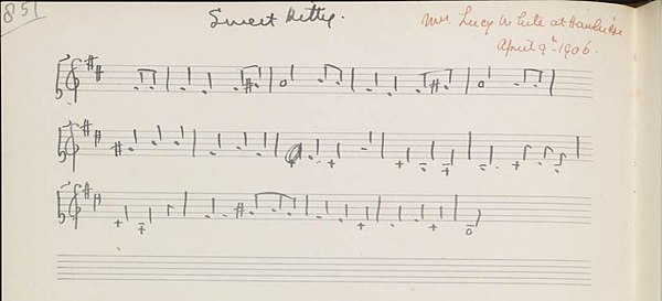 "Sweet Kitty" transcribed from Lucy White by Cecil Sharp in 1906