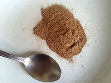 Ibogaine-containing shredded bark of Tabernanthe iboga for consumption Tabernanthe iboga bark powder.jpg