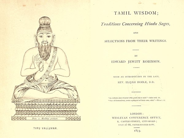 Tamil Wisdom, by Edward Jewitt Robinson, 1873, with the traditional portrait of Valluvar