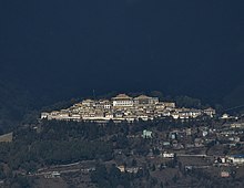 View of the Tawang Monastery from the Jaswantgarh War Memorial Tawang Monastery second largest monastery in Asia Arunachal Pradesh India.jpg