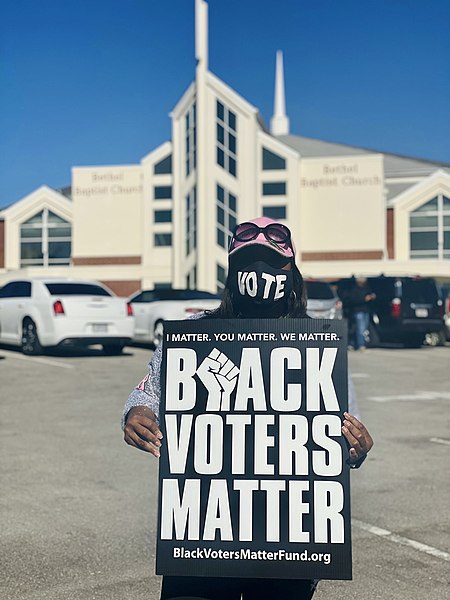 File:Terri Sewell holding Black Voters Matter sign on Election Day 2020.jpg