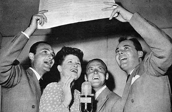 The Pied Pipers in 1944: Pictured here are Charles Lowry, Jo Stafford, Clark Yocum, and John Huddleston.