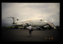Polynesian aircraft at Fua`amotu International Airport in Nuku'alofa, Tonga, in 1991. The Scence In And Around Nuku'alofa = nukuarohuanoFeng Jing  (36328960620).jpg