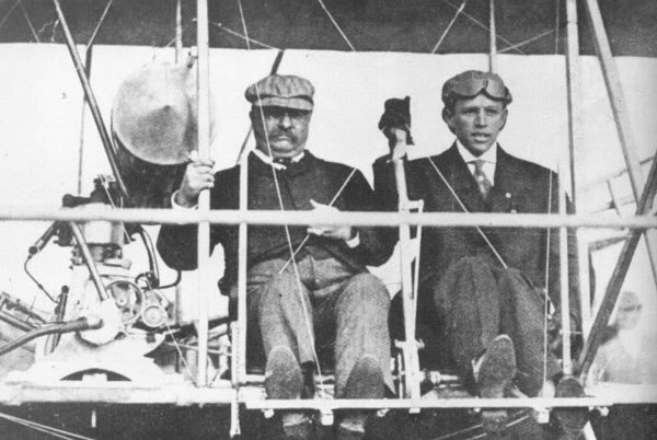 Theodore Roosevelt and pilot Arch Hoxsey prior to their flight from St. Louis in October 1910