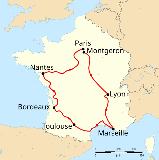Route of the 1903 Tour de France Tour de France 1904 map-fr.svg