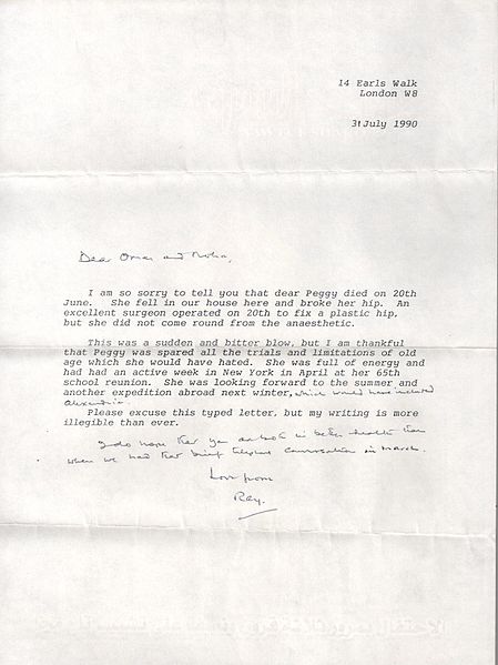 File:Typed and hand written letter from Ray Lewthwaite informing of his wife's Death. Dated 31 July 1990..jpg