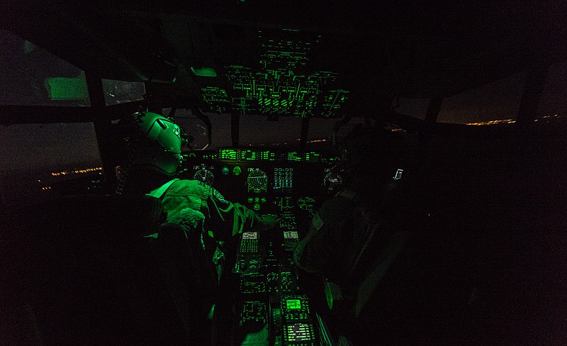 File:U.S. Air Force Capt. Scott Vander Ploeg, left, and 1st Lt. Trey Cecil, both pilots with the 37th Airlift Squadron, fly a C-130J Super Hercules aircraft during an airdrop of Army paratroopers with the 1st 140905-F-YC884-339.jpg