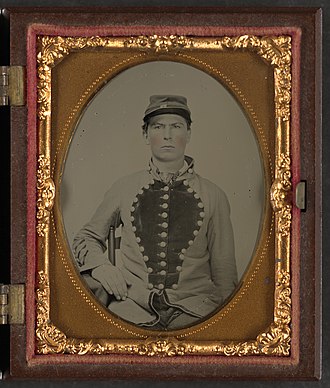 Unidentified soldier of Co. D, 17th Virginia Infantry Regiment Unidentified soldier of Co. D, 17th Virginia Infantry Regiment in uniform LCCN2017648731.jpg