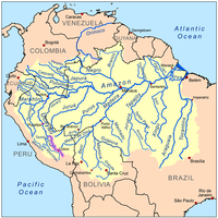 Mapa da bacia hidrográfica do rio Amazonas com destaque para o rio Ucayali.