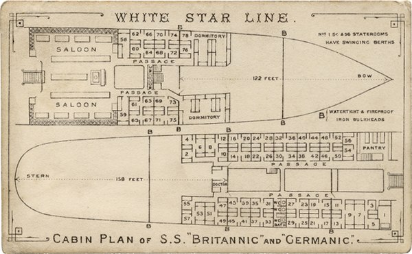 Deck plan of the Saloon accommodation on Britannic and Germanic