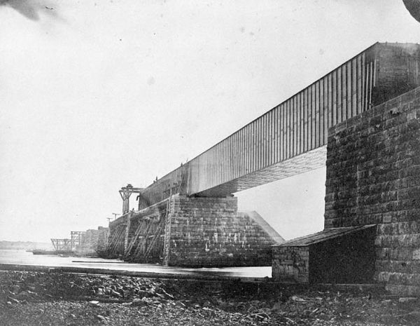 Victoria Bridge under construction in Montreal, as photographed by William Notman