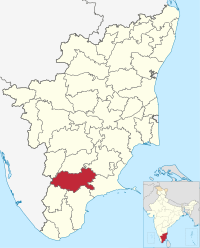 मानचित्र जिसमें विरुधुनगर ज़िला Virudhunagar district விருதுநகர் மாவட்டம் हाइलाइटेड है