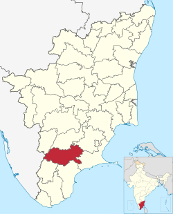 Virudhunagarin piirikunta Tamil Nadun kartalla.