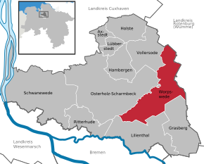 Poziția comunei Worpswede pe harta districtului Osterholz