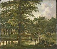 Gezicht op de Nieuwe Gracht te Haarlem ter hoogte van het Bolwerk 1816-1818 oil on panel medium QS:P186,Q296955;P186,Q106857709,P518,Q861259 51.5 × 60 cm Haarlem, Frans Hals Museum Inventory number I-151