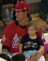 Greinke with his son at the 2018 Major League Baseball Home Run Derby