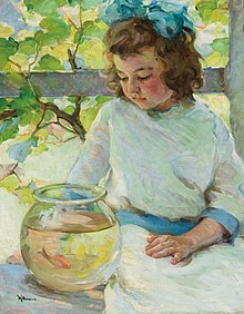 'Young Girl with Fish Bowl' by Mabel May Woodward.jpg