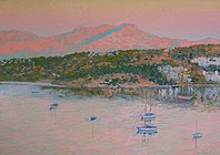 Vaaleanpunainen auringonnousu.  Bodrum.  Öljy kankaalle 67 × 93 cm. 2008