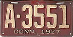 1927 Connecticut license plate county coded.jpg