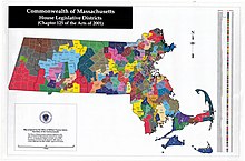 Map of the 160 districts of the Massachusetts House of Representatives apportioned in 2001 2001 Massachusetts state House of Representatives district map.jpg