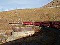 Southbound local train between Morteratsch and Berninapass at Lago Bianco