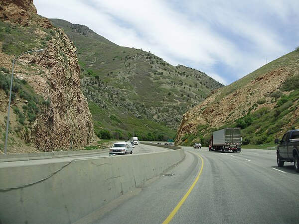 View along Interstate 80 eastbound in Parleys Canyon