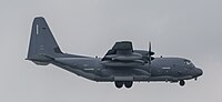 A US Air Force MC-130J Commando II, tail number 10-5714, on final approach at Kadena Air Base in Okinawa, Japan. It is assigned to the 1st Special Operations Squadron at Kadena AB.