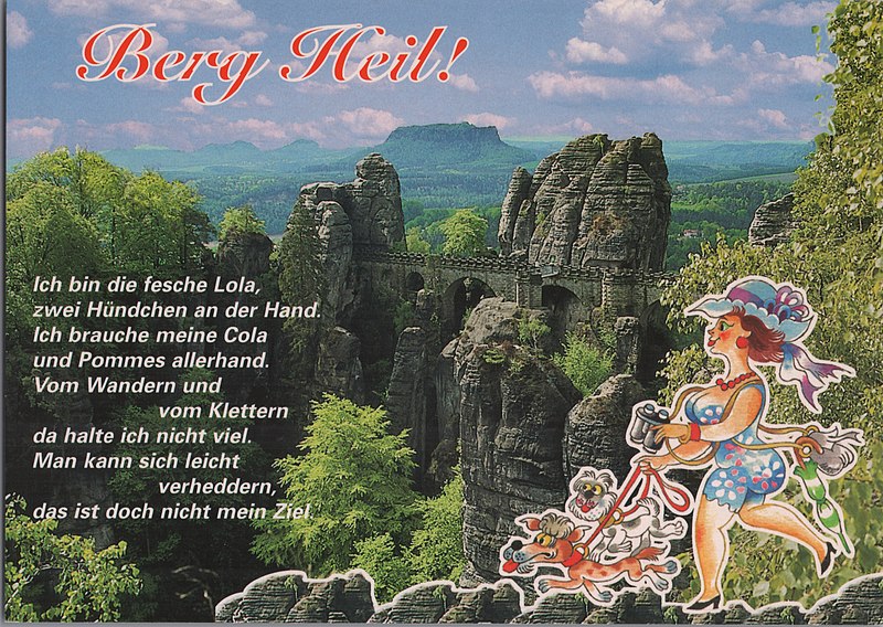 File:31755-Sächs. Schweiz-1996-Lola auf der Bastei Humor-Brück & Sohn Kunstverlag.jpg