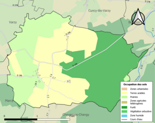 Barevná mapa znázorňující využití půdy.