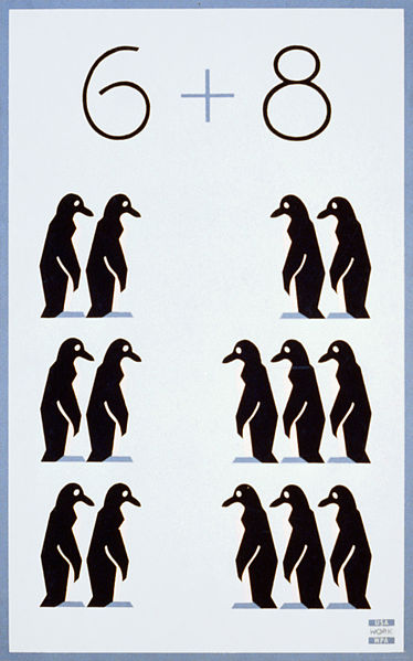 File:6 plus 8 = 14 sad penguins, WPA poster, ca. 1938.jpg