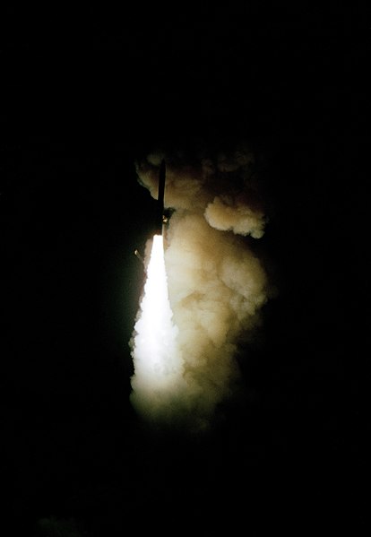 File:A view of an operation test launch of a Minuteman III intercontinental ballistic missile (ICBM) - DPLA - f16681321b47f0e011ffcb17313b9eb0.jpeg